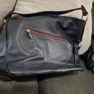 Italian leather navy blue tote bag